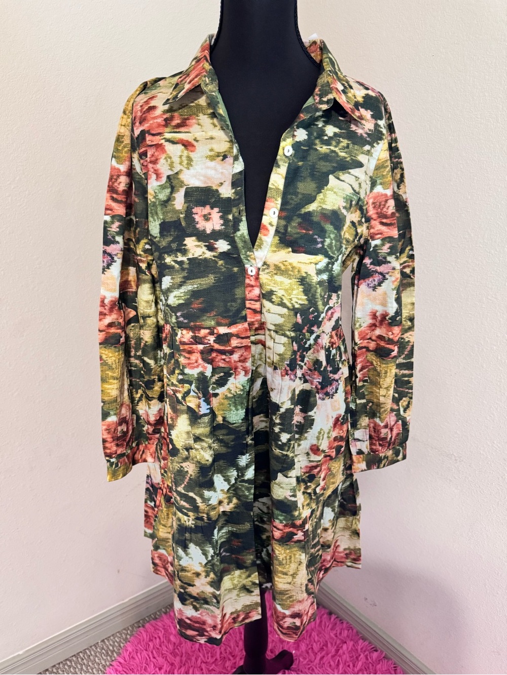 Ro's Garden Romy Floral Shirtdress Size M Green NWT Retail $200